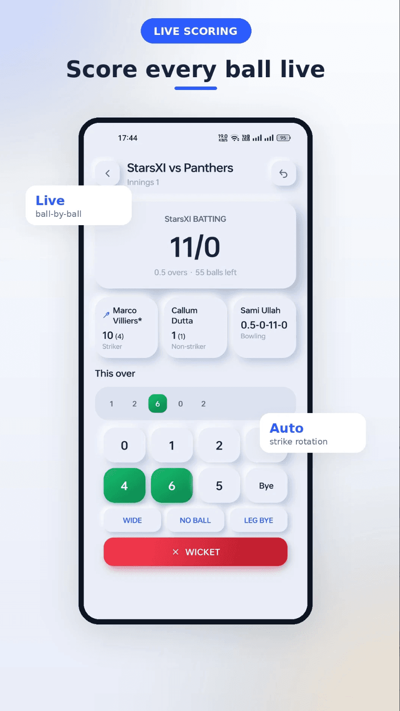 Over Count live scoring screen